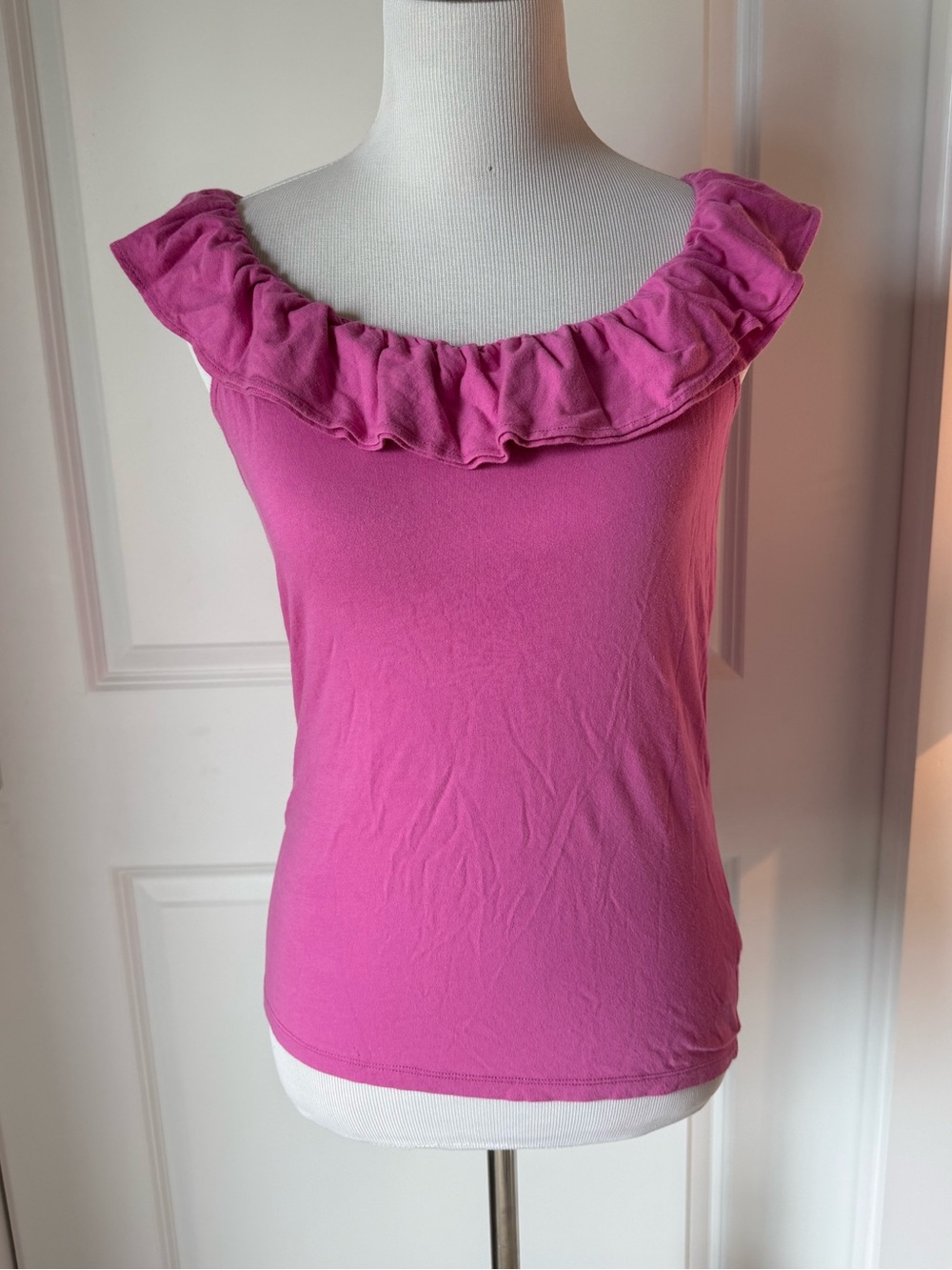 Lauren Ralph Lauren Pink Ruffle Tank Top Y2K Preppy Cotton Small